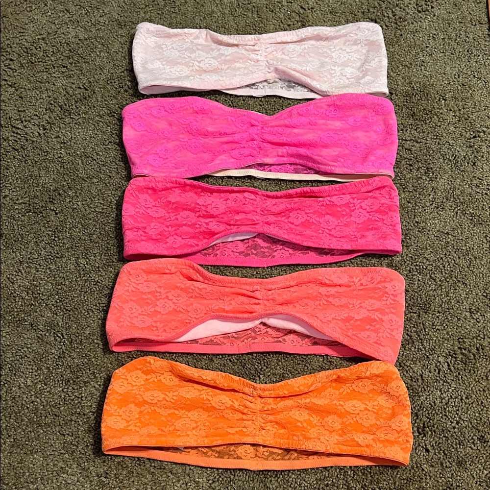 PINK Victoria's Secret Lace Bandeau Set - Pink, Coral, and Orange